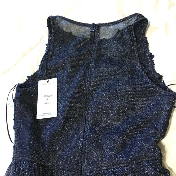 BEAUTY KAI Navy Floral Lace Long Formal Party Evening Gown Dress-Size S - Picture 5 of 8